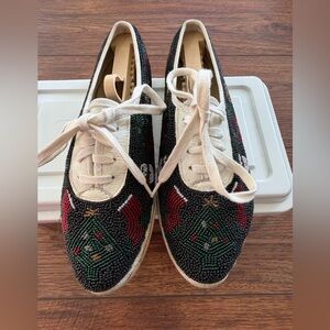 Vintage Beadz “Toyland” Holiday Beaded Sneakers Size 7M – Christmas Theme